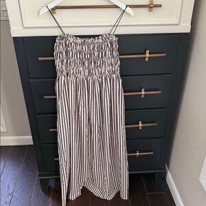 Striped Smocked Midi Dress - Black & White